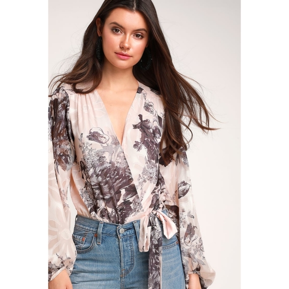 Astr Tops - Lulus x ASTR the Label Blush Floral Jeanae Bodysuit